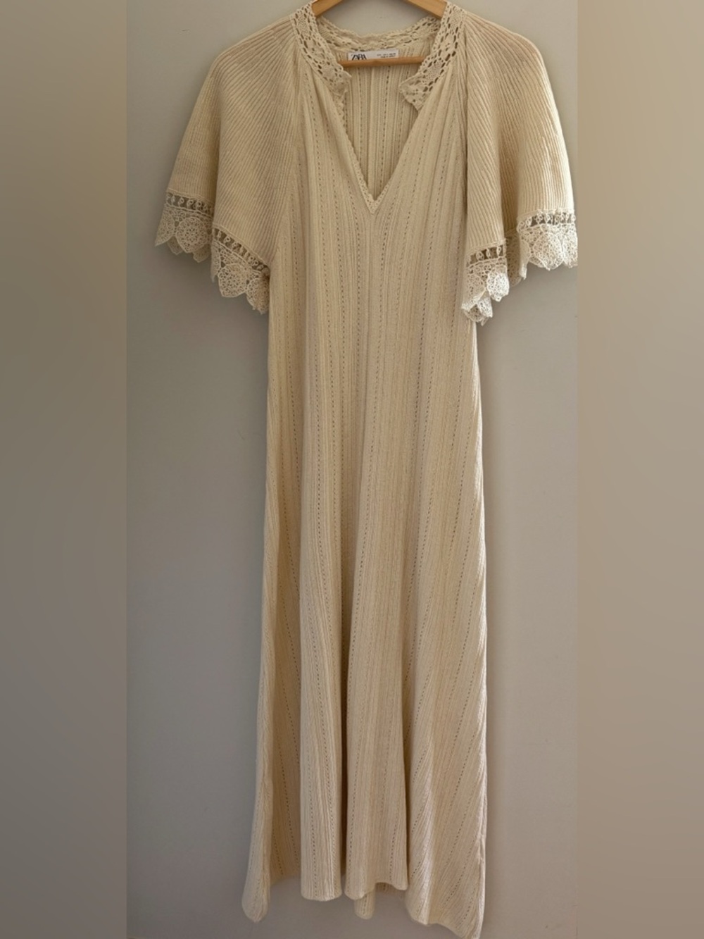 Zara Crochet Pointelle Knit Midi Dress L
